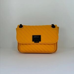 Badgley Mischka Crossbody Handbag Quilted Front Yellow Purse New